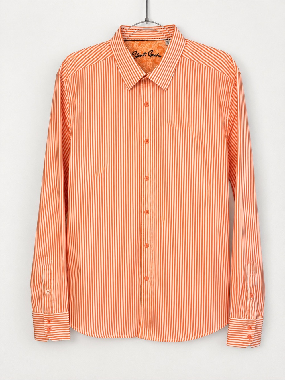 Robert Graham Orange White Stripe Shirt 2XL Tailored Fit Stretch Cotton Button U